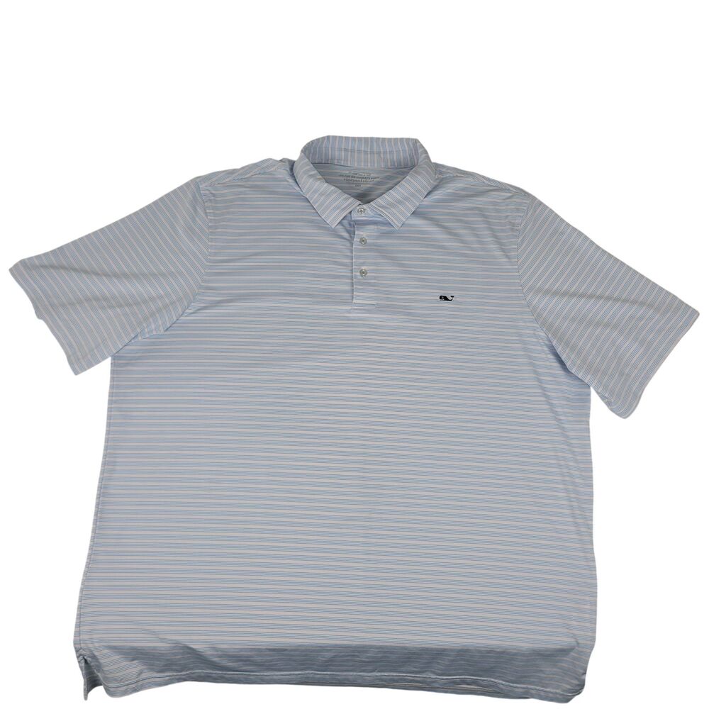 Vineyard Vines On-The-Go Sankaty Polo Men’s 3XT Light Blue White Stripe Golf